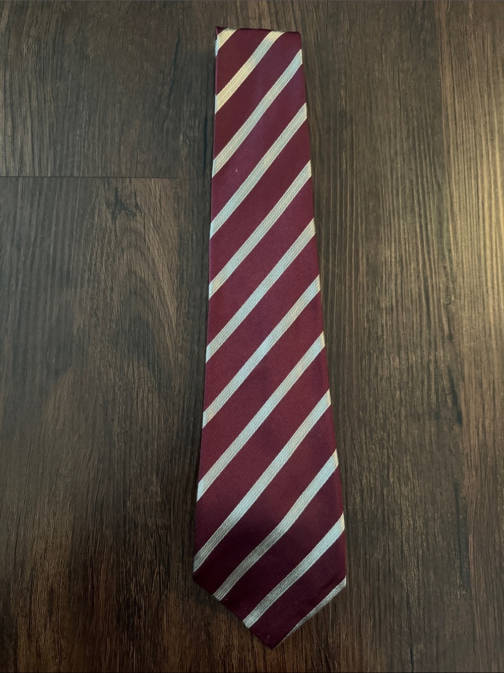 Giorgio Armani Burgundy Silk Tie with Silver Stripes